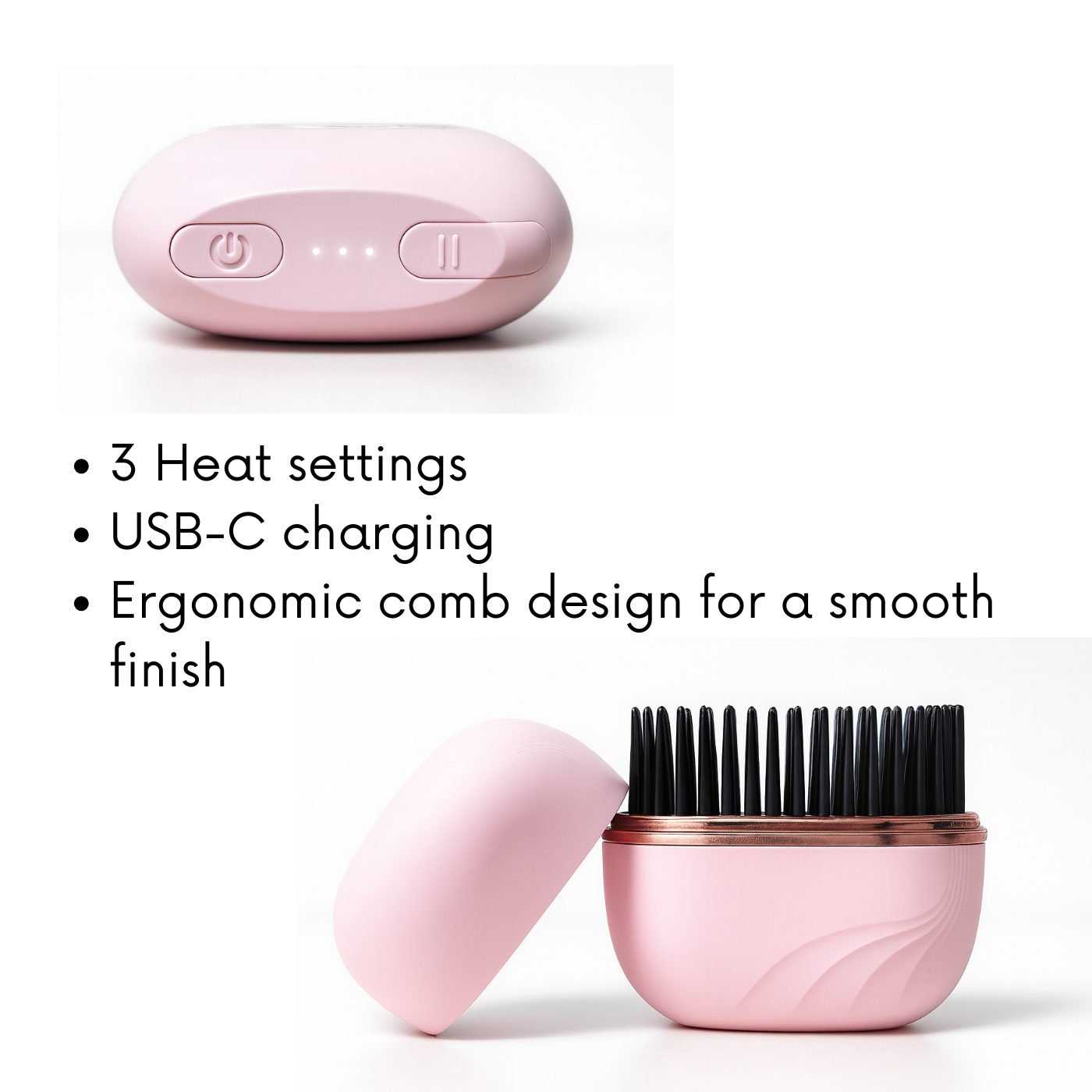 Glam Go Mini Wireless Hair Straightener Comb - Portable Travel Styler
